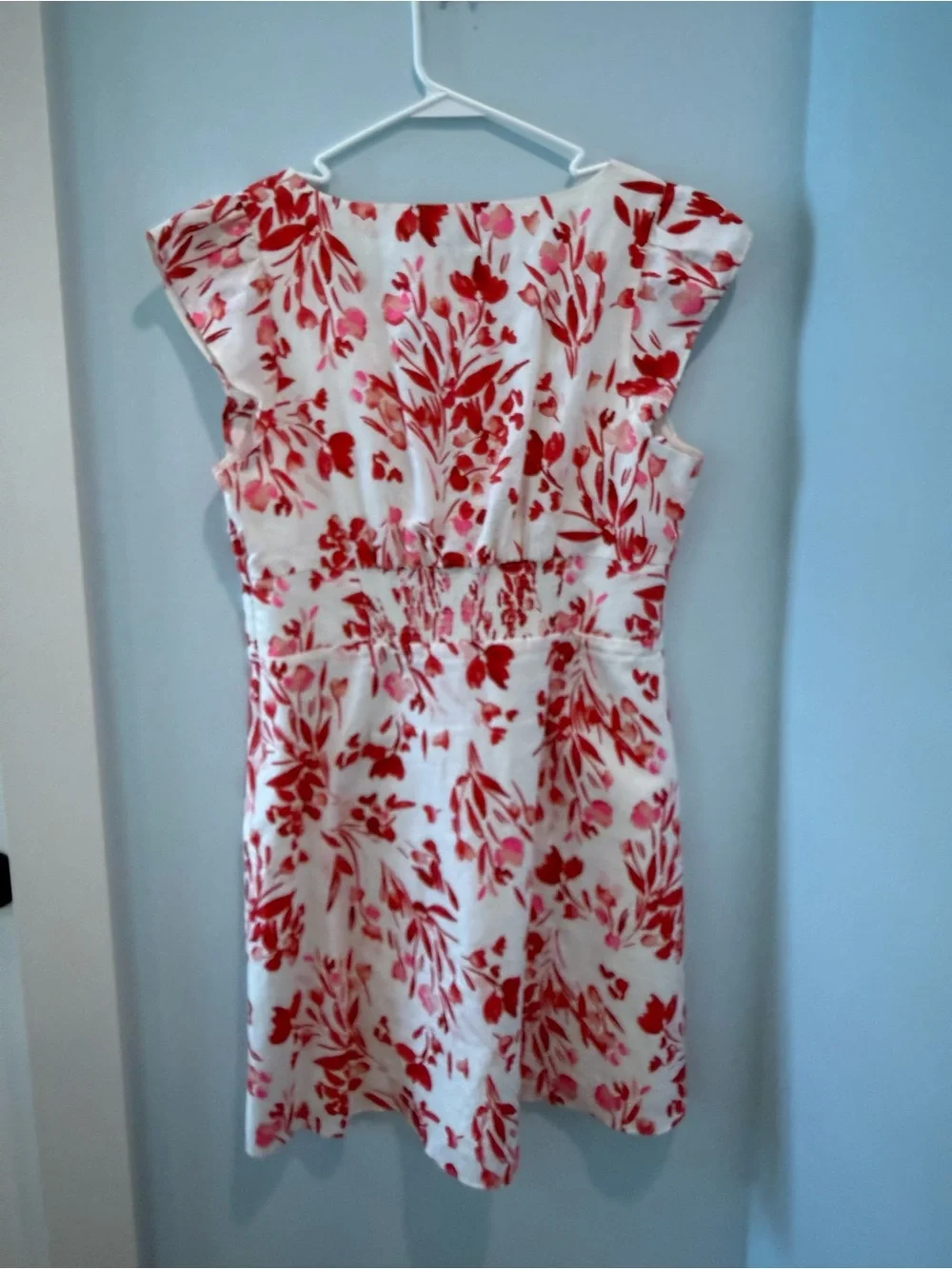 Floral V-Neck Spring Dress in Red and White